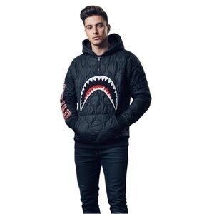 Hudson Outerwear Shark Mouth Puffer Jacket L Bomber Embroidered Streetwear Black